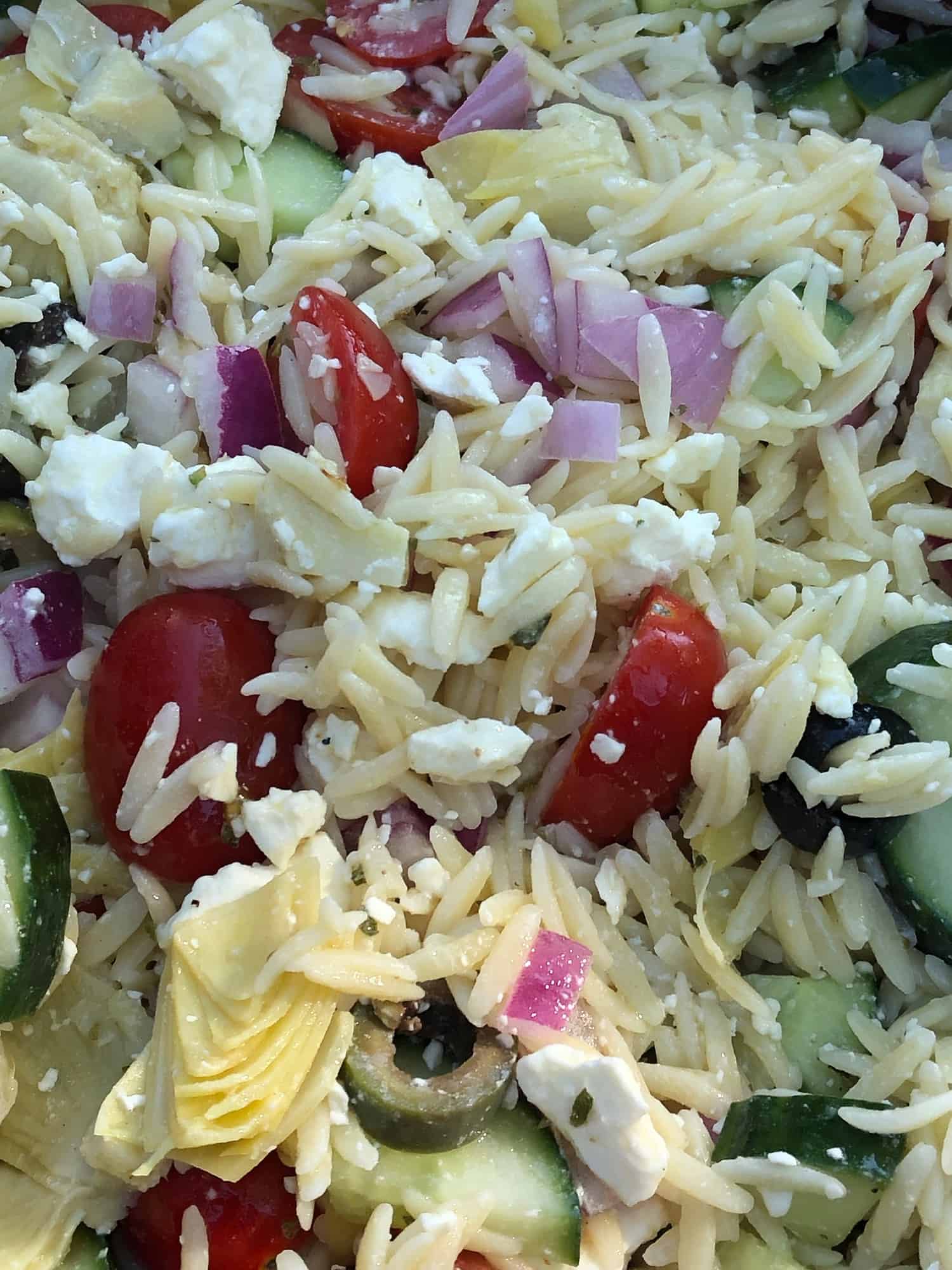 close up of photo of summer pasta salad 