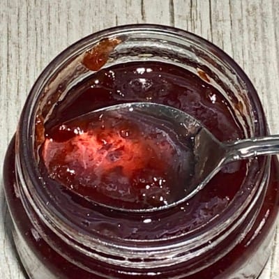 jar of sour cherry amaretto preserves