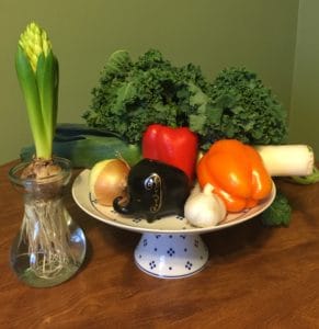 Kale, Leeks, Garlic, Peppers, Onion Ingredients Displayed