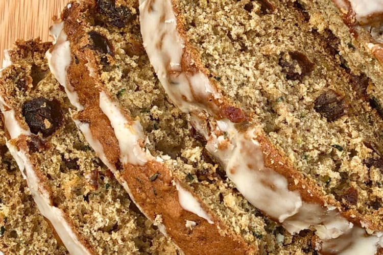 slices of sweet glazed bread on a cutting board