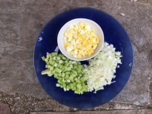 chopped celery, onion and eggs