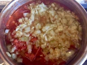 pour ingredients into stockpot